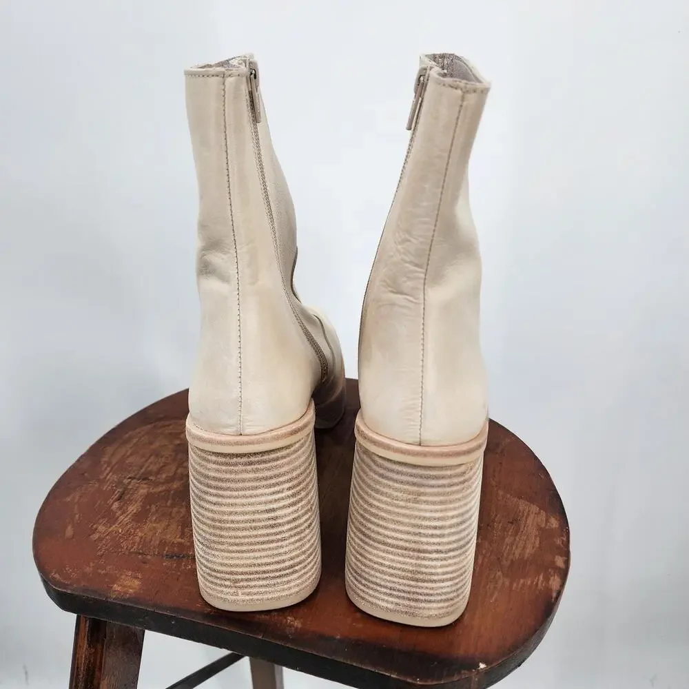 Free People Ruby Bone Off White Square Toe Ankle Block Heel Bootie Size 39.5 9.5